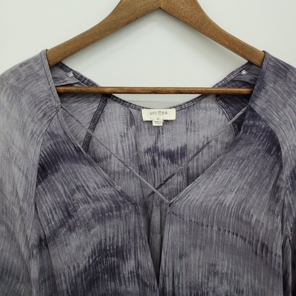 Umgee Purple Crinkle Tunic Top Long Sleeve V Neck Criss Cross Boho Womens Size M - Picture 12 of 16